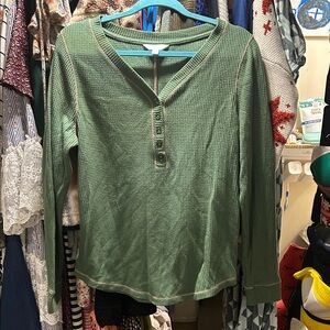 Time and Tru Green Long Sleeve Henley Top